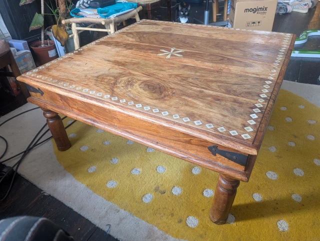 INDIAN SHEESHAM WOOD Coffee Table With Inlay Good Condition £20.00 ...