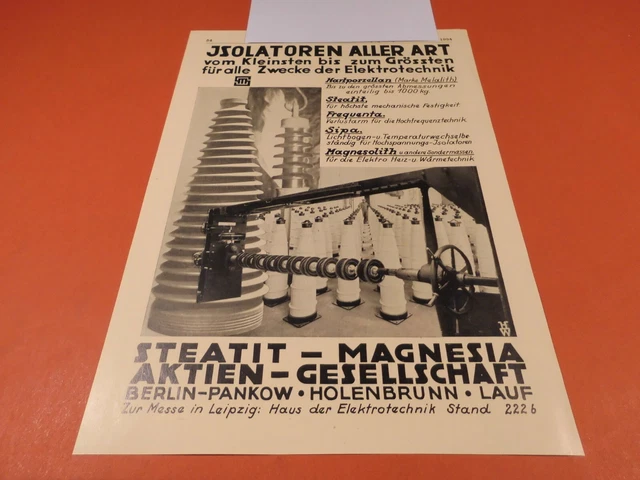 STEATIT-MAGNESIA AG Berlin - Pankow..., Isolatoren aller Art :Werbeanzeige 1934