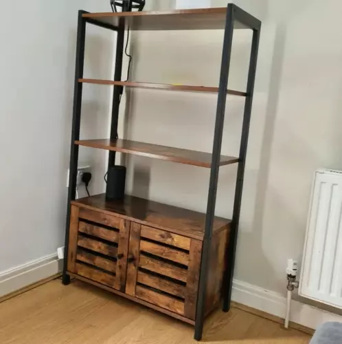 Vintage Industrial Bookcase Tall Side Cabinet Storage Shelving Unit Rustic Metal