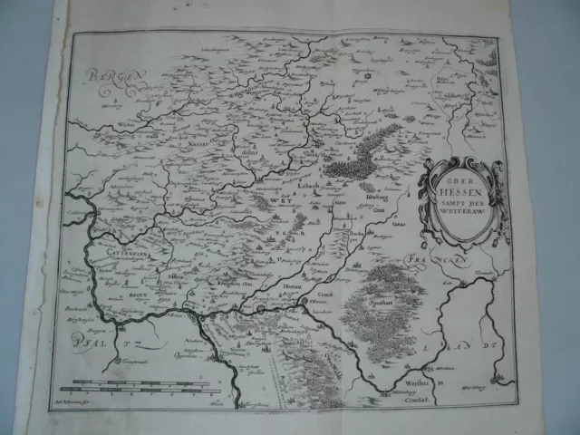 Ober Hessen sampt der Wetteraw, anno 1633, Karte, Merian--ORIGINALER KUPFERSTICH