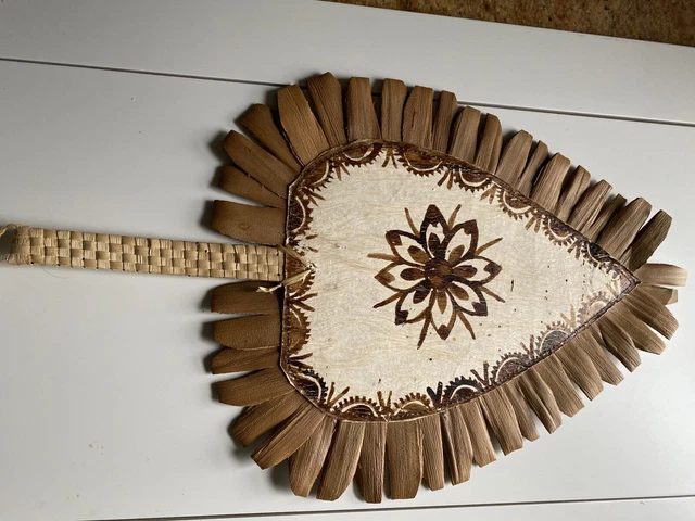 Vtg Double Woven Hand Painted Held Fan Navajo Native African Raffia Triba