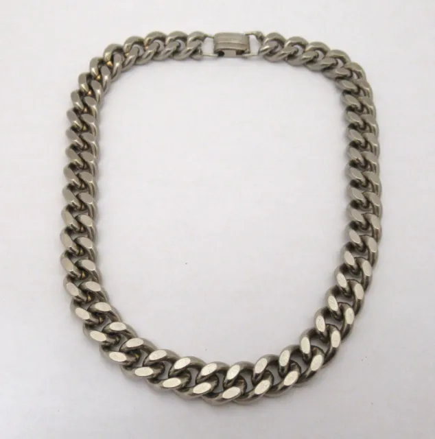 CORO PEGASUS Vintage Silver Tone Heavy Curb Chain Choker Necklace 15.5"