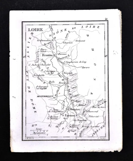 1833 Perrot Tardieu Map - Loire - Roanne St. Etienne Montbrison Feur - France