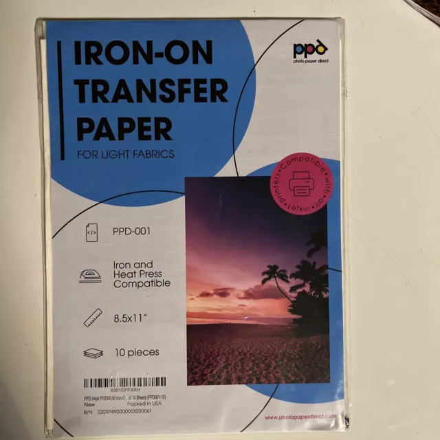 PPD Inkjet PREMIUM Iron-On Dark T Shirt Transfers Paper LTR 8.5x11 10 Sheets
