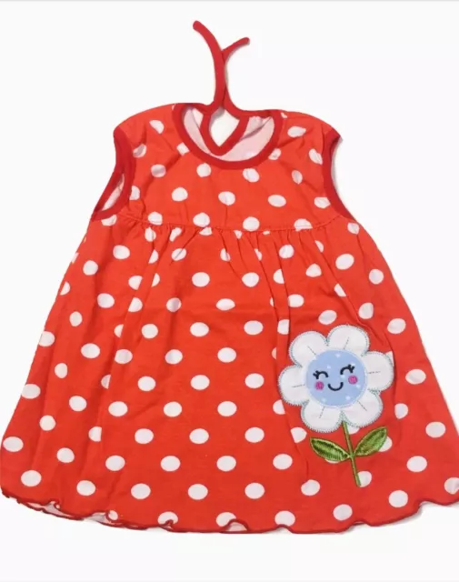 Baby Toddler Girl Cotton Dress, Floral Polka Dot Dress Sleeveless Red 12 Months