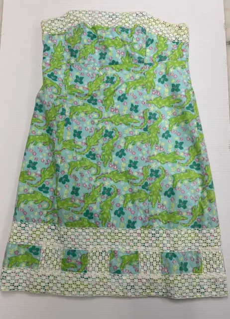 Lilly Pulitzer Bowen Dress Turquoise Alligator Print Alberta Lace Dress Size 8