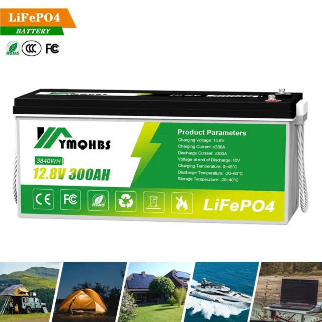 12V 300Ah LiFePO4 Lithium Battery Upgraded BMS 10-Year Lifespan 3840Wh Energy