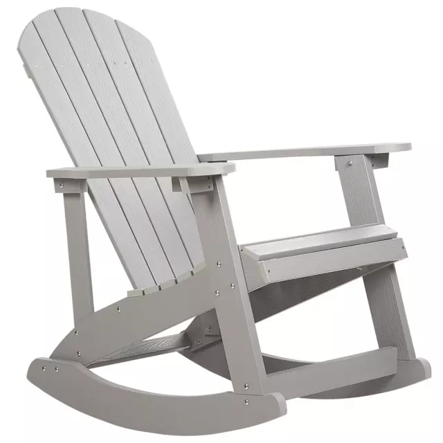 Fauteuil Bascule de Jardin à Lattes en Bois Synthétique Gris Clair Adirondack