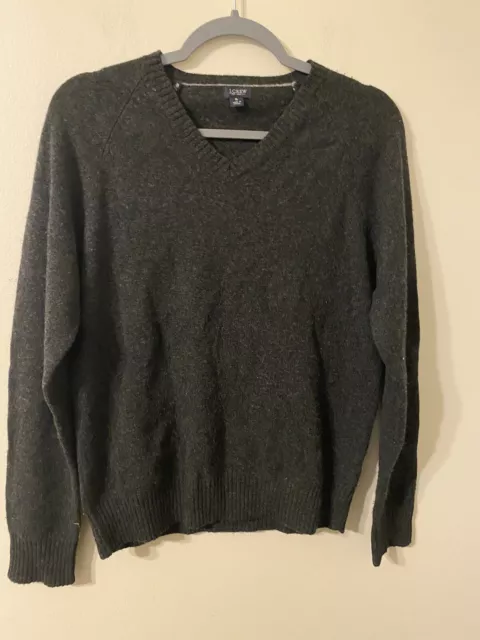 Mens Gray 100% Lambs Wool J. Crew V-Neck Sweater Size Small