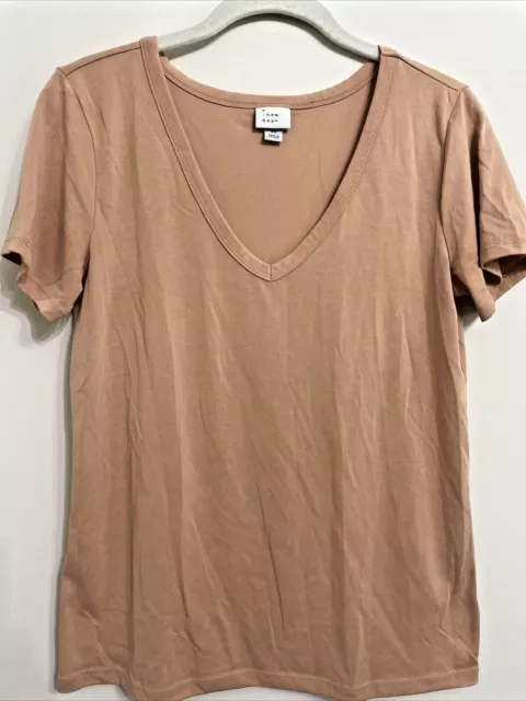 A New Day Womens T Shirt Peach Terra Cotta Knit Top Sz XSmall V Neck Tee