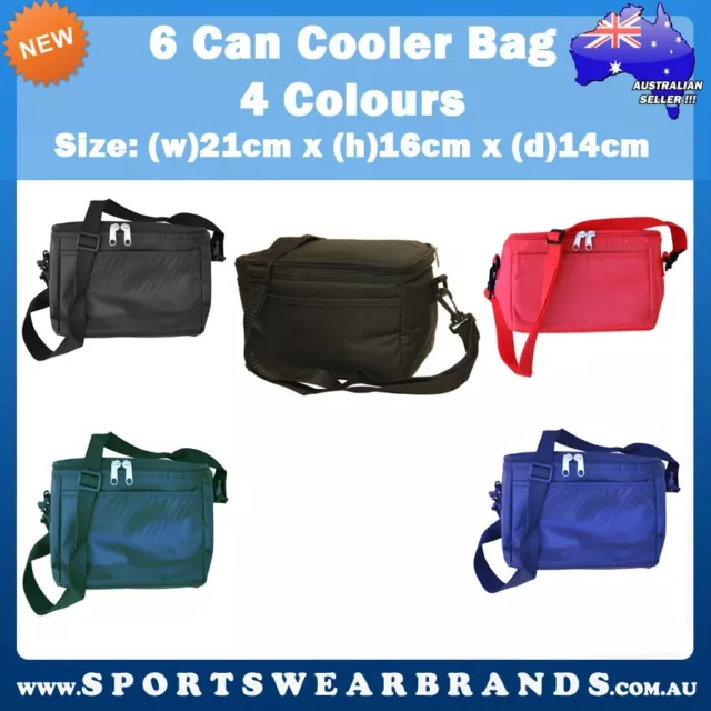 6 Can Cooler Bag Lunch Box Picnic Beer Insulated Travel Black Red Navy Green New