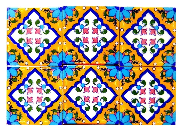 Blue Pottery Home Decor Tile Ceramic High Lighter Wall Tiles 3 x 3 Inch Set of 6