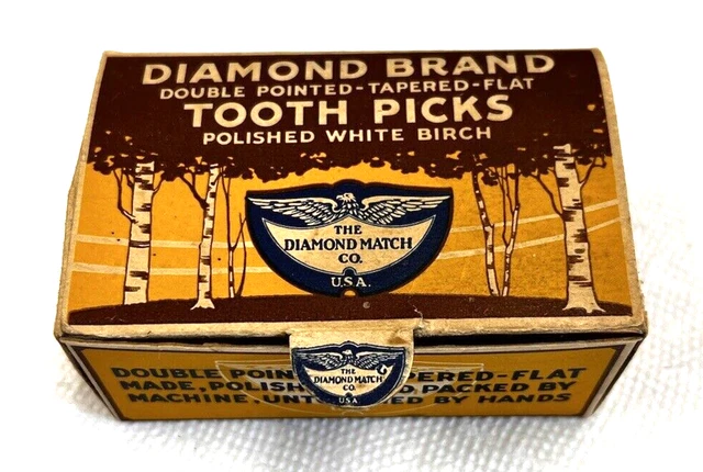 Vintage Diamond Brand Polished White Birch Tooth Picks Diamond Match Co Opened