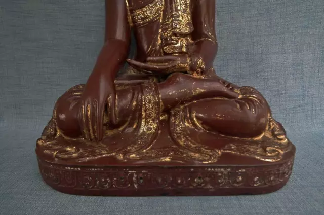 Large Antique Burmese Lacquered Gilded Wood Buddha Burma 19th Century Mandalay 3
