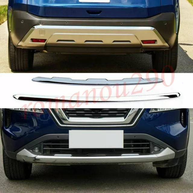 Chrome ABS Front&Rear Bumper Molding Cover Trim 2Pcs For Nissan 2021-2023 Rogue