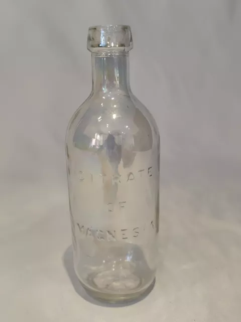 Citrate Of Magnesia Medicine Bottle Glass Iridescent Color Wt Usa