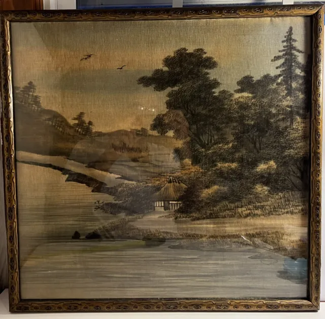 Antique Chinese Painting on Silk Framed Early 20th Century