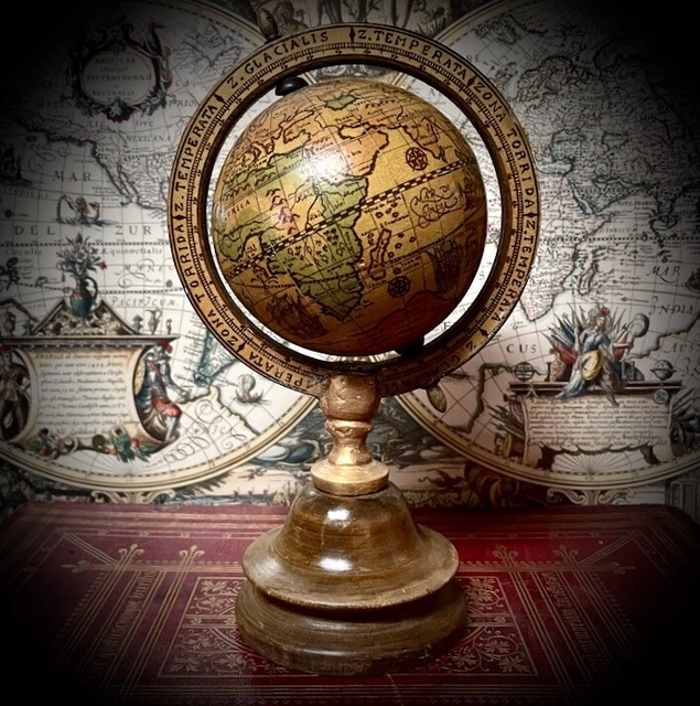 4 Inch Faux Ancient 1492 Christoper Columbus World Desk Globe  Wood & Faux Brass