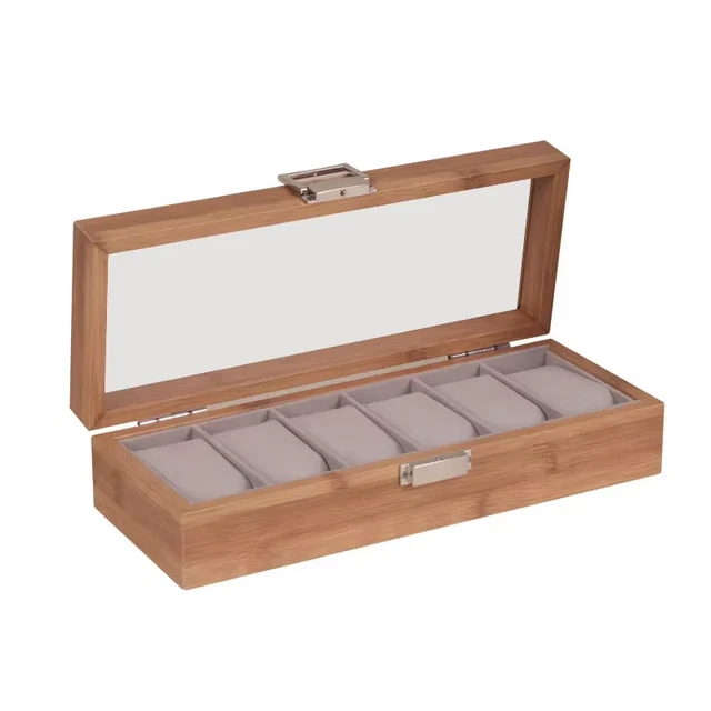 Coffret De Rangement Pour 6 Montres Avec Coussinets - Gris Velours Similicuir - Neuf