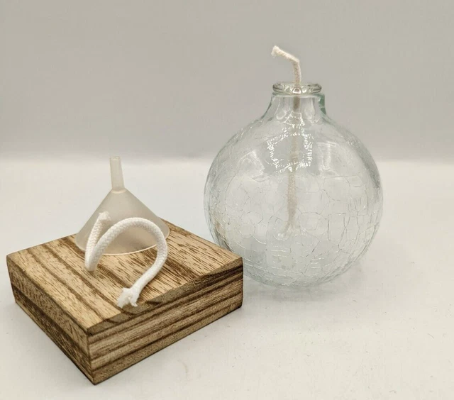 Traditions Hand Blown Glass Oil Lamp Round Clear Crackle Ball NOS