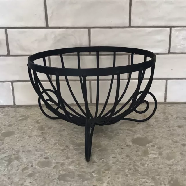 Fruit Bowl Black Hand Wrought Iron  Bread Basket Metal Rustc Large 9.5x6” Footed