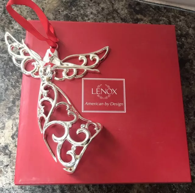 New In Box Lenox Sparkle And Scroll Angel Ornament Silver Plated