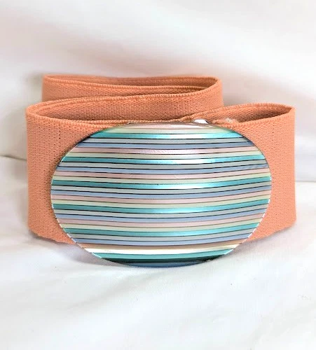 Vintage Mod Belt Neon Geometric Color Block Wide Alden Howard Goldtone Buckle L Belts, Vintage Accessories, Vintage Clothing & Accessories  main image 3