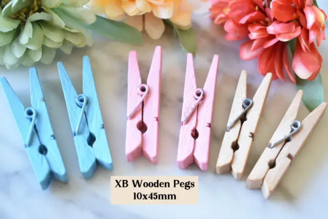 XB 10x45mm Small Wooden Pegs 24pcs Blue Pink Natural Photo Clips Baby shower