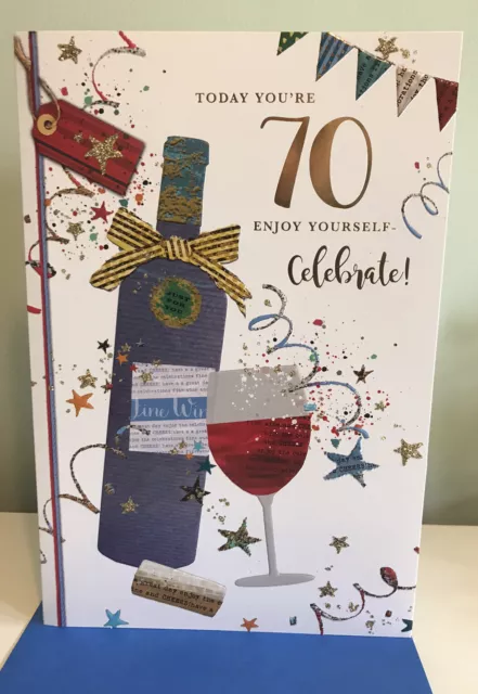 Age 70 Male Birthday Card - SIMON ELVIN - Wine Bottle Mens-male  70th .(9”by 6”)