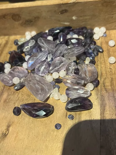 VINTAGE Old Stock Mixed Natural Amethyst Rose Quartz Gemstone  BEAD Exact Lot