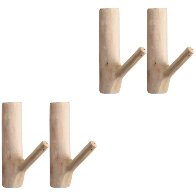 4 pcs Multi-use Unique Wood Wall Hook Rustic Hooks for Home
