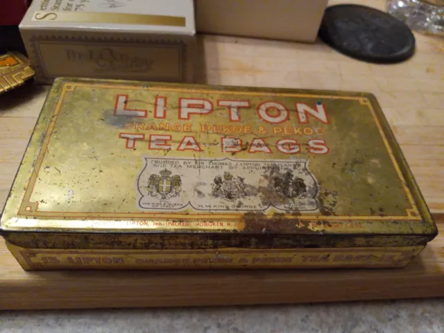 Antique vintage Lipton Orange Pekoe & Pekoe 1940 s tea bag tin Vintage