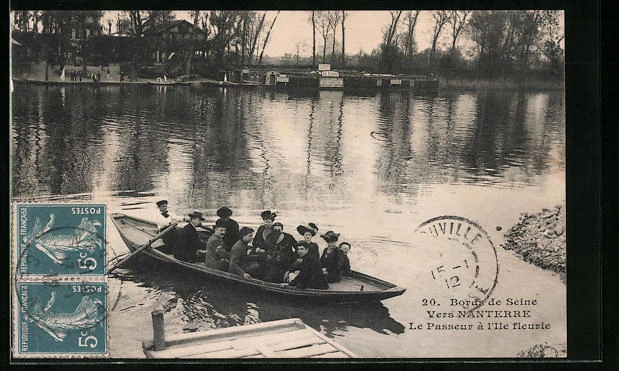 CPA Nanterre, Bords de Seine, Le Passeur à l´Ile fleurie 1912