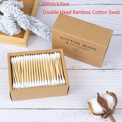 200 un. Doble cabeza bambú algodón hisopo limpieza cogollos de maquillaje palos de madera S i $g