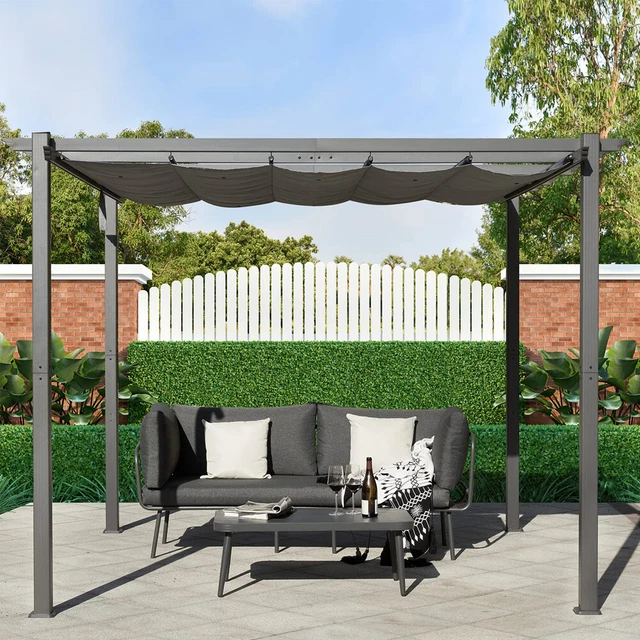 LARGE METAL GARDEN Pergola Retractable Gazebo Canopy Structure Sun