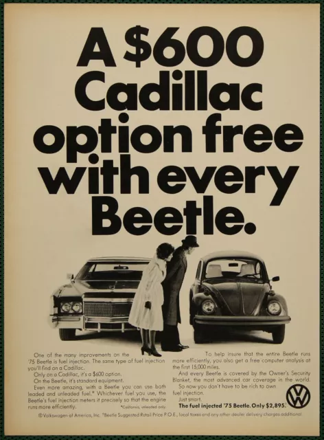 VW Volkswagen Beetle Fuel Injection Standard Vintage Print Ad 1975