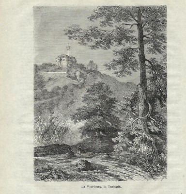 Stampa Antica Germania Veduta Complessiva 1894 Castello di Wartburg 