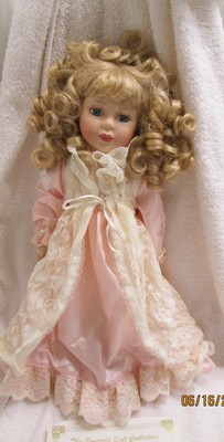 Emerald Doll Collection Porcelain Doll 15" Pink Nightgown Lace Cover Brush