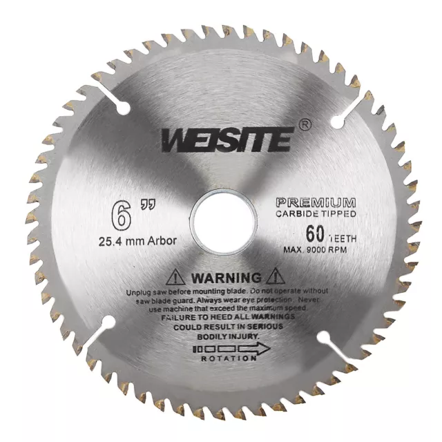 6" 60T 1" Arbor with 7/8" Ring Wood Carbide Tipped Slitting Circular Saw Blade