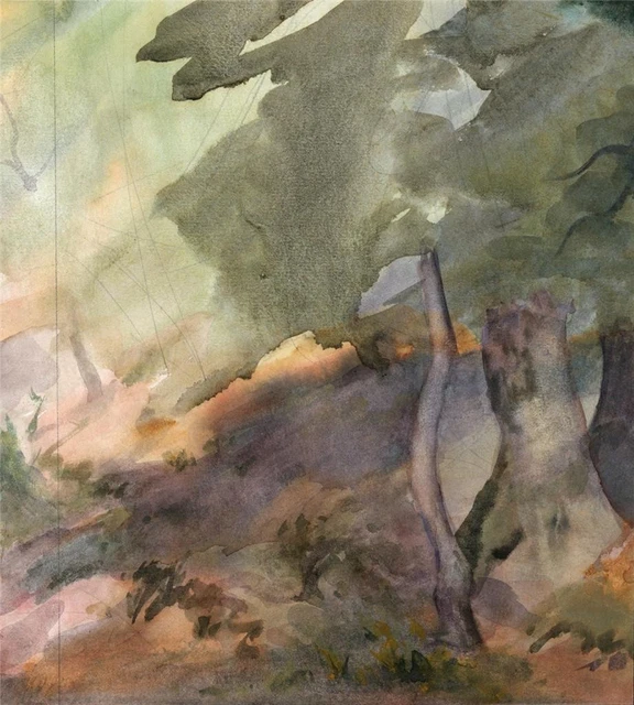 Aquarelle Originale John Marshall - Paysage Impressionniste - Lexden Park, 1911
