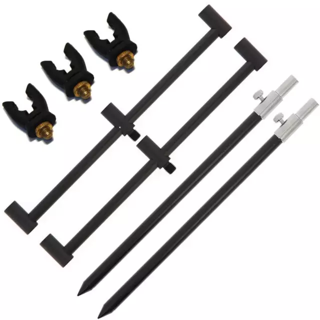 2 NGT BLACK ALI BANKSTICKS 30-50CM + 2 BUZZ BARS 3 ROD 25CM CARP FISHING 3 Rests