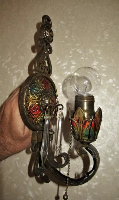 ANTIQUE  DECO ERA CAST BRASS ORNATE SCONCE WALL FIXTURE CHANDELIER 1920's