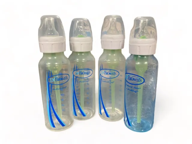 Lot Of Four (4) Complete Dr. Brown’s  (8oz) Baby Bottles Bottles With #1 Nipples