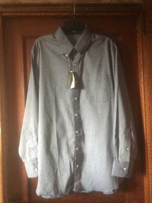 NWT J. Hilburn Button Down Collar Blue Herringbone Long Sleeve Shirt Sz:L