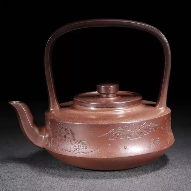 Chinese Yixing Purple Clay Teapot Zisha Ceramic Landscape Teaware Collection Art
