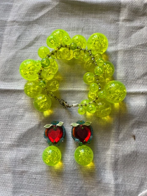 Collier Vintage Rare En Parure Ancienne, émeraudes Et Cristaux Jaunes – Pièce Unique 3259