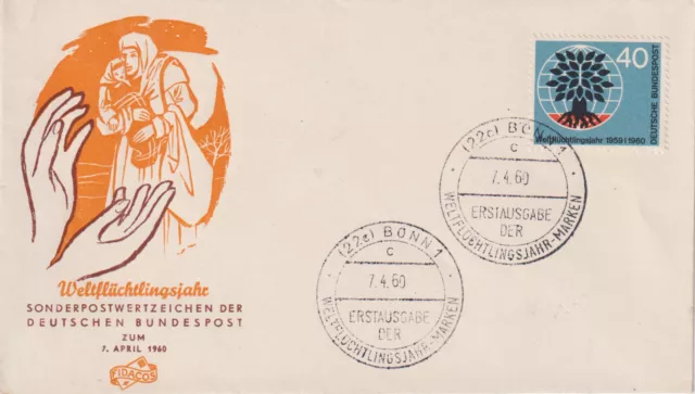 BRD FDC MiNr 327 (1c) "Weltflüchtlingsjahr 1959/60" -Not-Elend-Vertreibung-