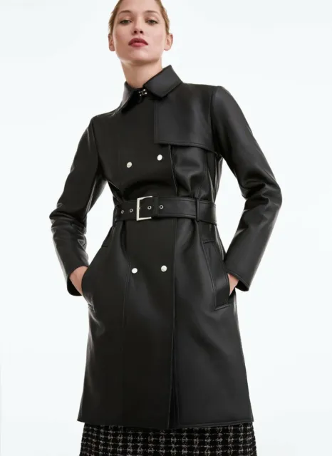 Women's Pure Black Leather Trench Coat Real Sheepskin Slim Fit Stylish Coat