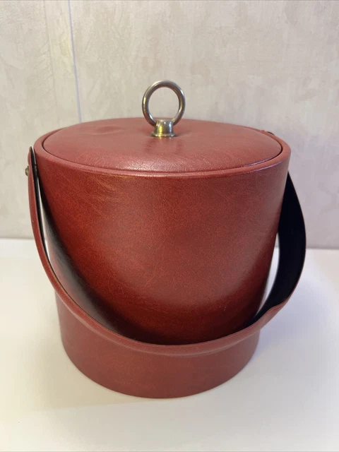Vintage Georges Briard Burgundy Vinyl Ice Bucket With Burgundy Vinyl Handle