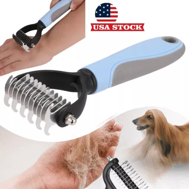 2 Side Dog Brush Shedding Dematting Pet Grooming Cat Hair Undercoat Rake Comb